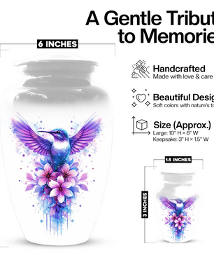 Hummingbird Cremation Urn for Mom | Personalized Floral Memorial Urn for Human Ashes