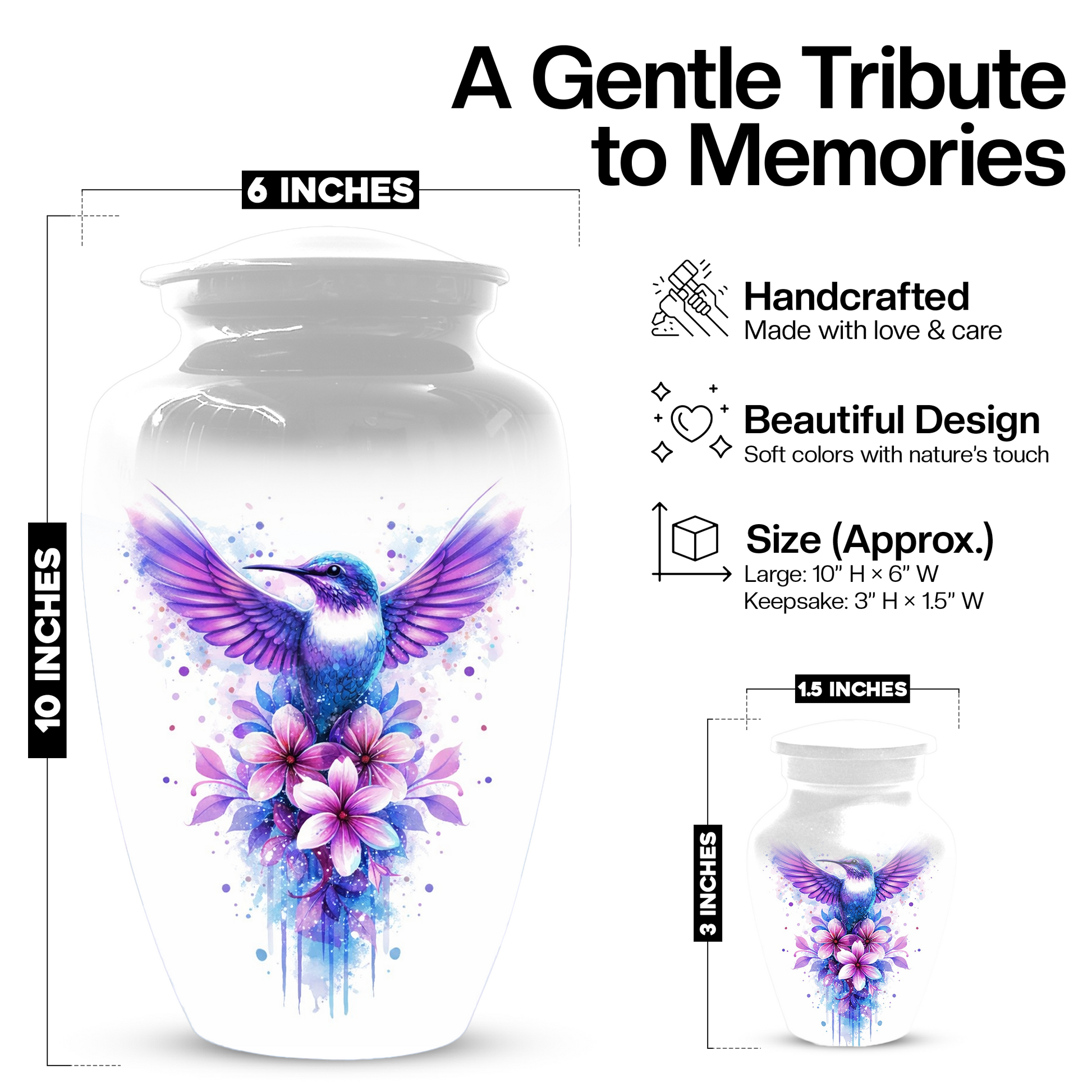 Hummingbird Cremation Urn for Mom | Personalized Floral Memorial Urn for Human Ashes