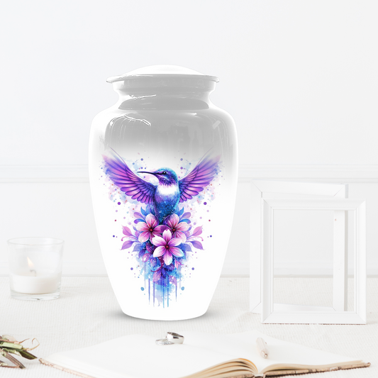 Hummingbird Cremation Urn for Mom | Personalized Floral Memorial Urn for Human Ashes