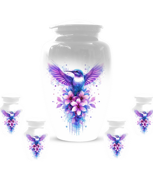 Hummingbird Cremation Urn for Mom | Personalized Floral Memorial Urn for Human Ashes