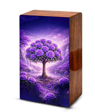 Purple Rose Flower Urn for Human Ashes - Floral Tree Memorial Keepsake Urn Box
