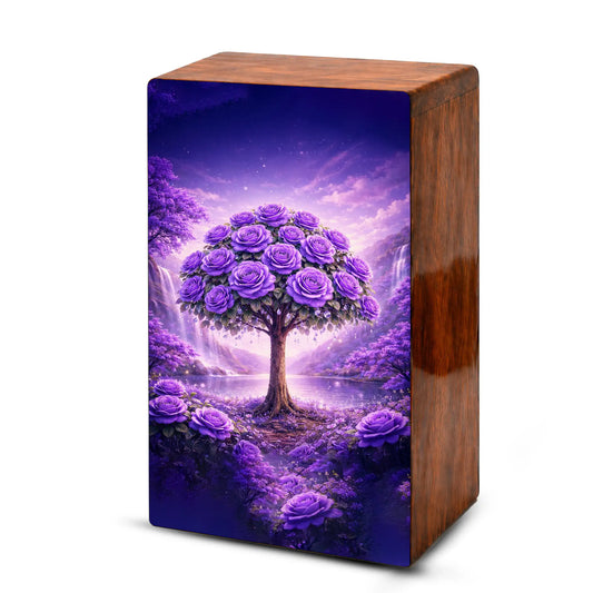 Purple Rose Flower Urn for Human Ashes - Floral Tree Memorial Keepsake Urn Box