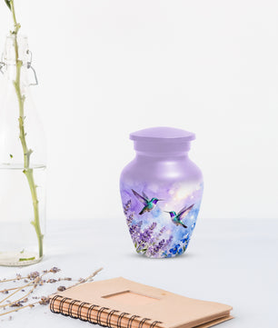 Hummingbird Lavender Adult Urn for Human Ashes | Floral Bird Cremation Urn for Women & Mom