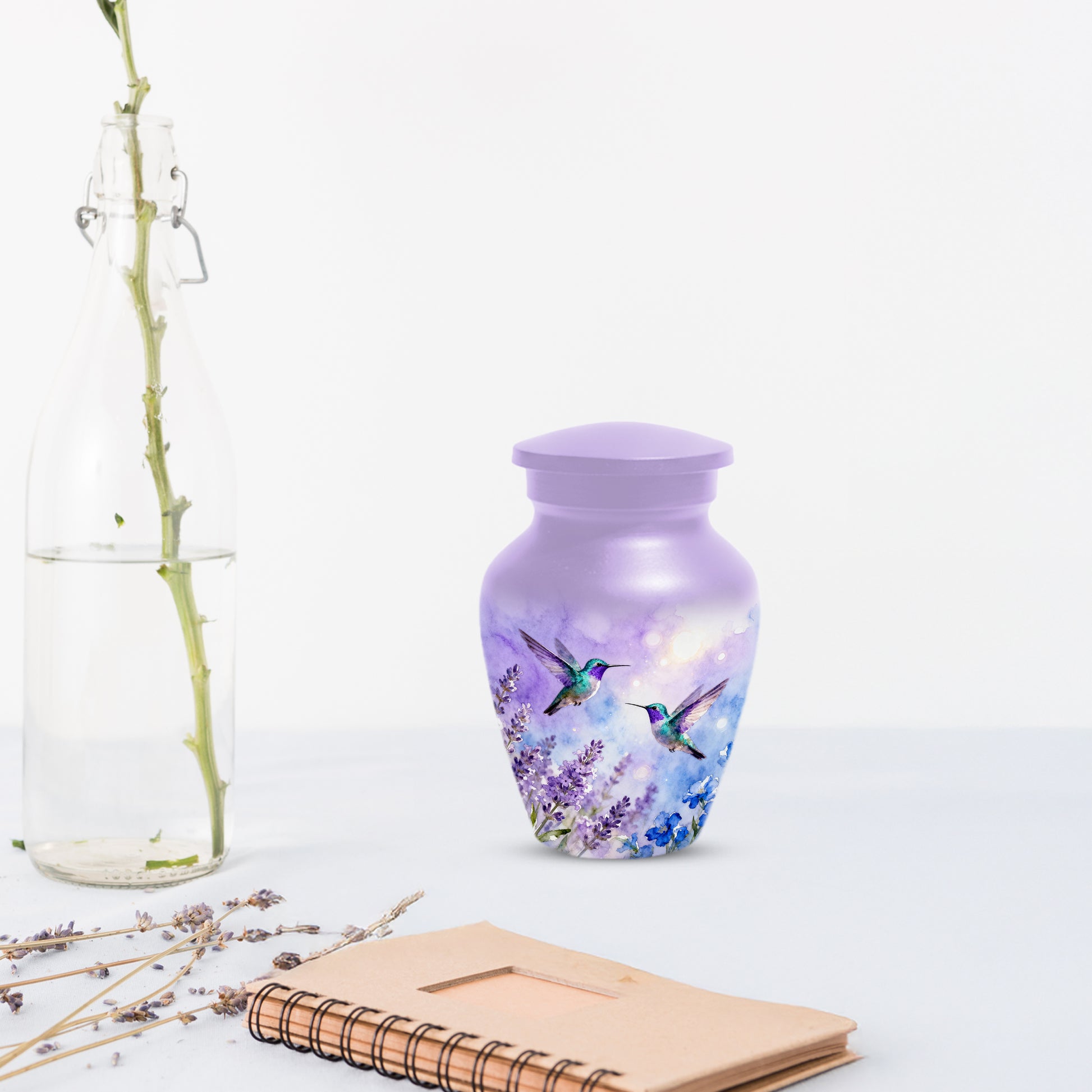 Hummingbird Lavender Adult Urn for Human Ashes | Floral Bird Cremation Urn for Women & Mom