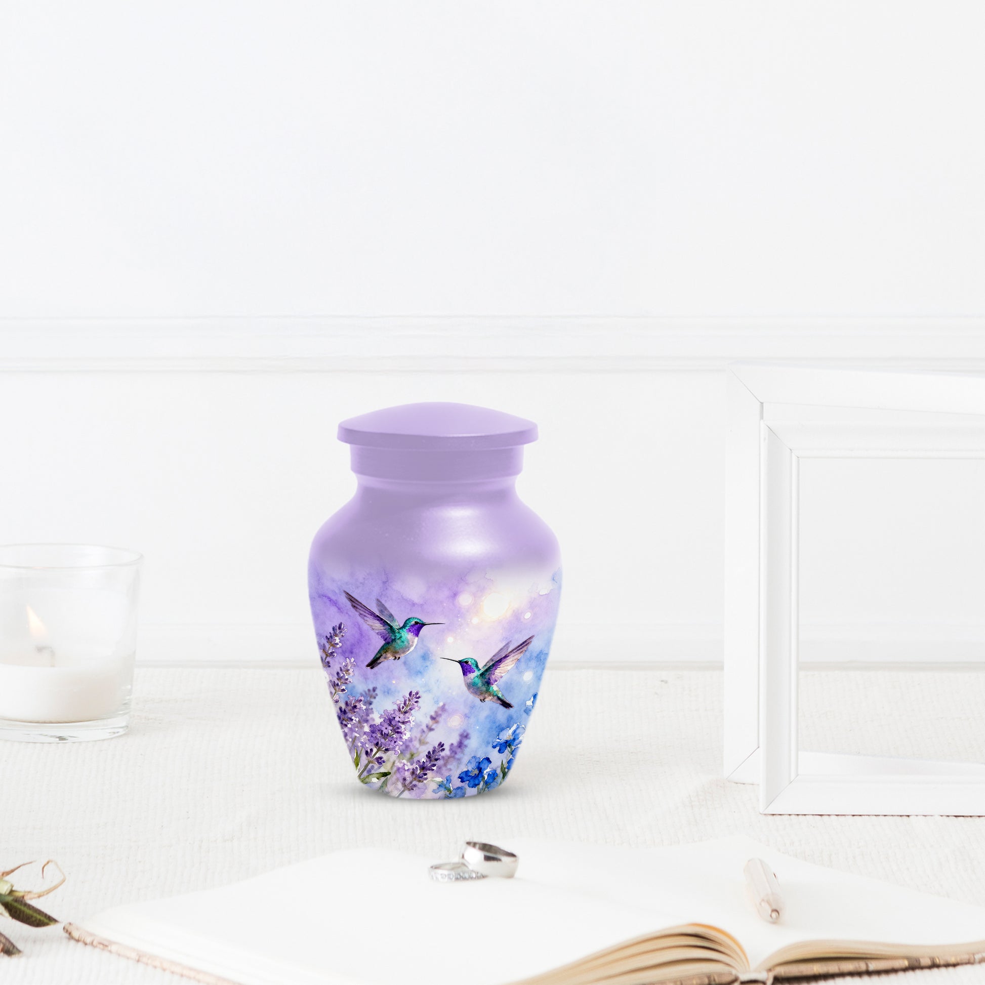 Hummingbird Lavender Adult Urn for Human Ashes | Floral Bird Cremation Urn for Women & Mom
