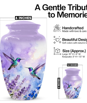 Hummingbird Lavender Adult Urn for Human Ashes | Floral Bird Cremation Urn for Women & Mom