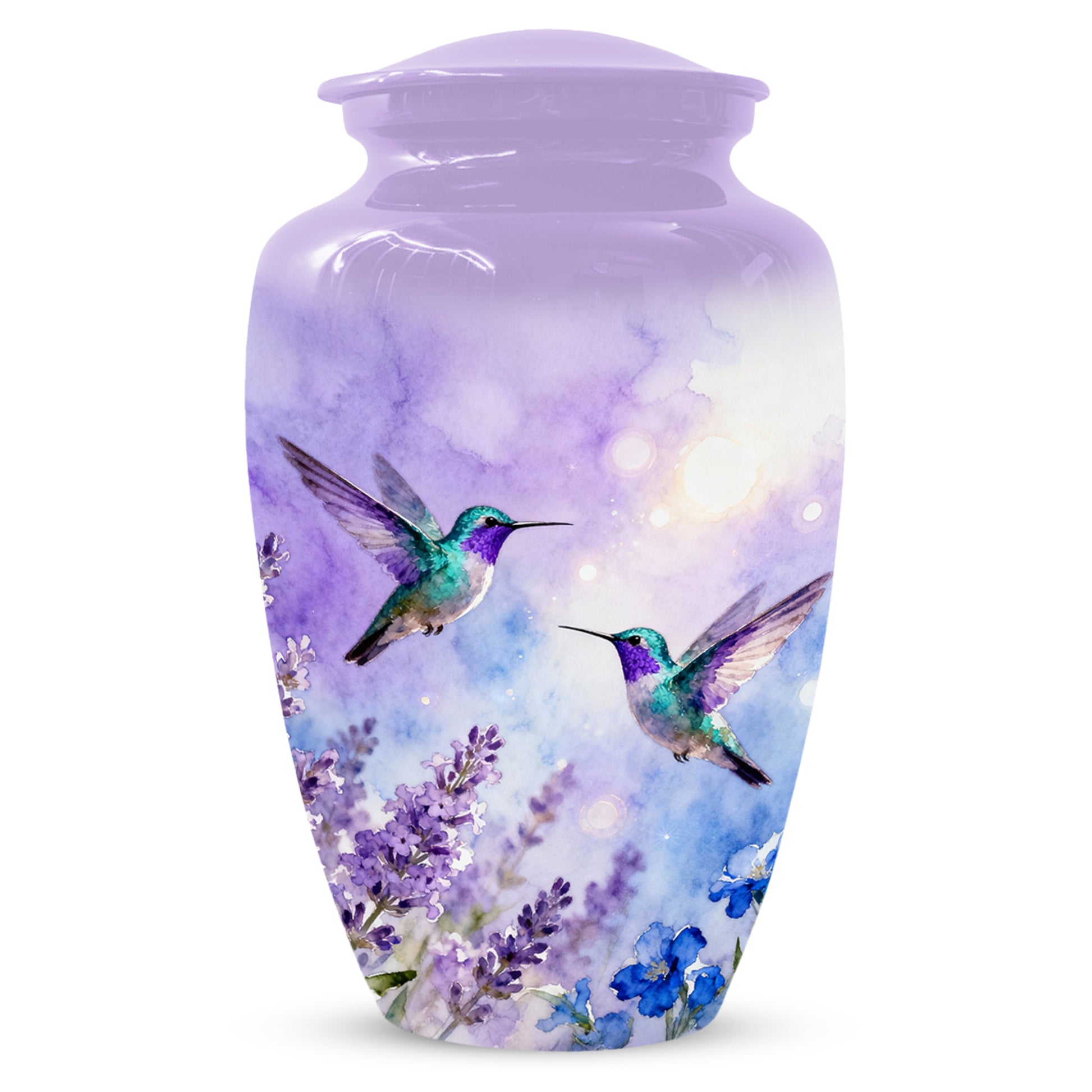 Hummingbird Lavender Adult Urn for Human Ashes | Floral Bird Cremation Urn for Women & Mom