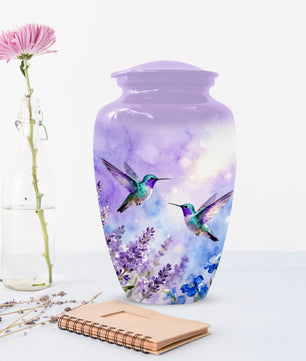 Hummingbird Lavender Adult Urn for Human Ashes | Floral Bird Cremation Urn for Women & Mom
