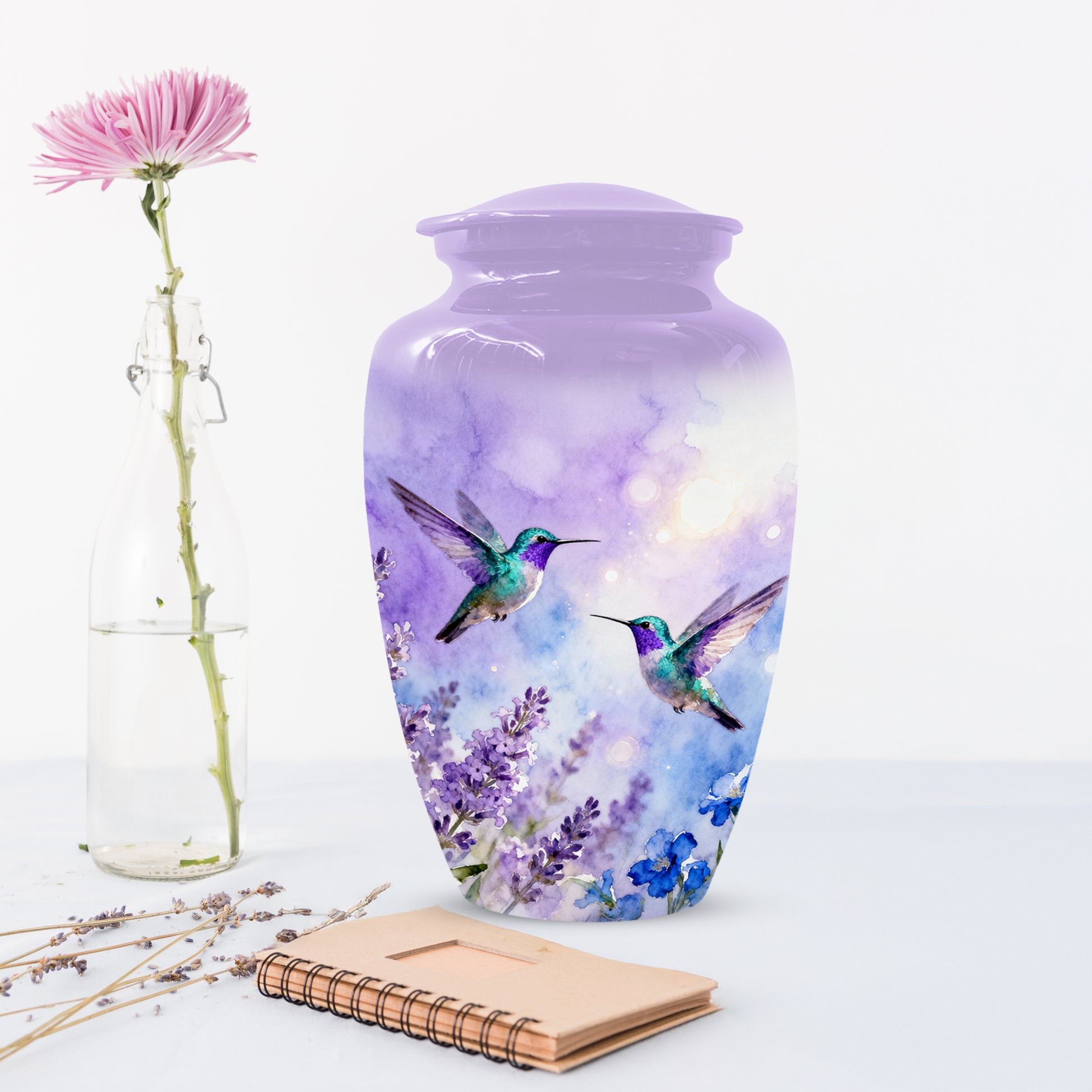 Hummingbird Lavender Adult Urn for Human Ashes | Floral Bird Cremation Urn for Women & Mom