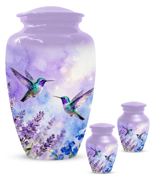 Hummingbird Lavender Adult Urn for Human Ashes | Floral Bird Cremation Urn for Women & Mom