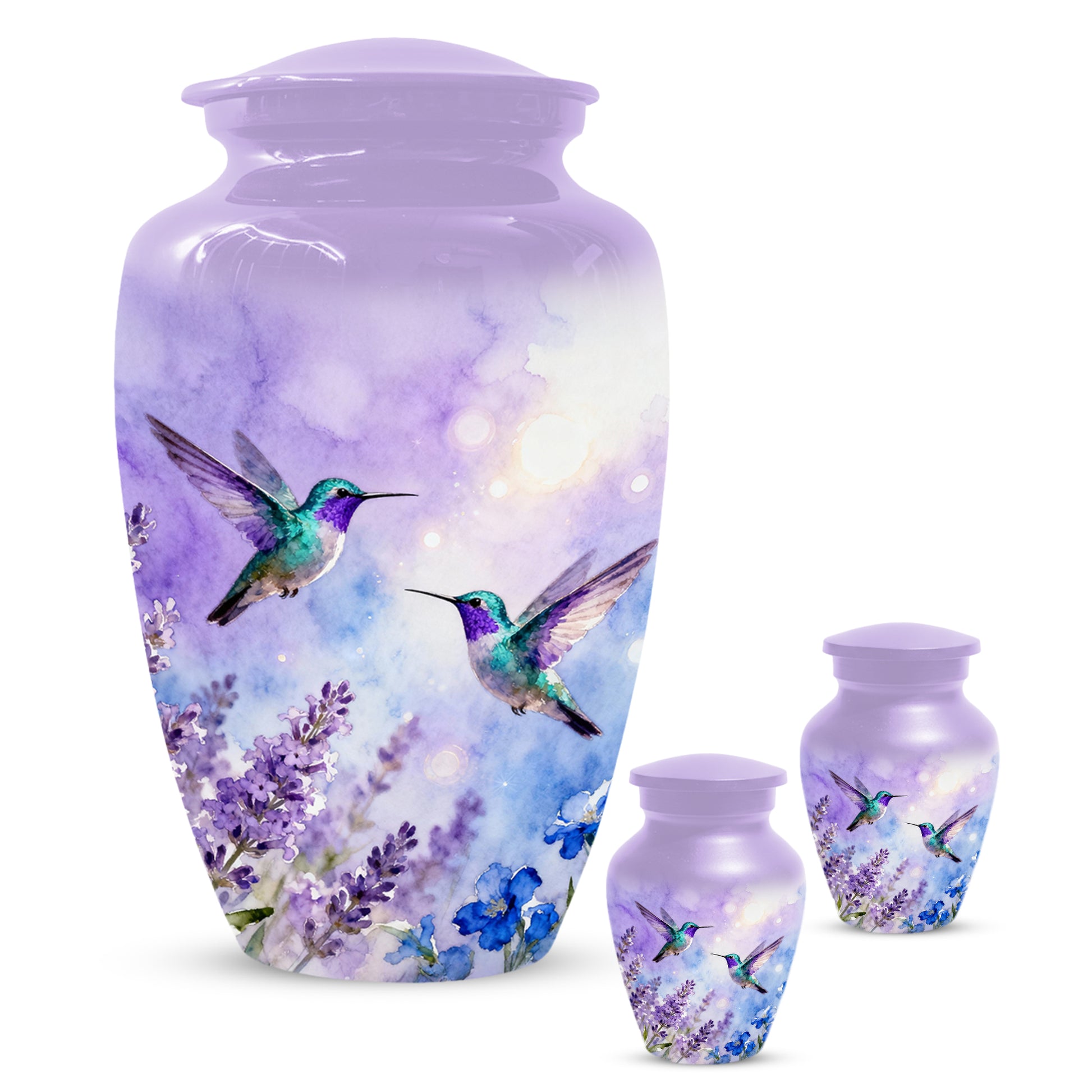 Hummingbird Lavender Adult Urn for Human Ashes | Floral Bird Cremation Urn for Women & Mom
