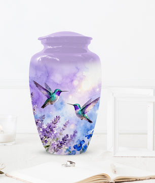 Hummingbird Lavender Adult Urn for Human Ashes | Floral Bird Cremation Urn for Women & Mom
