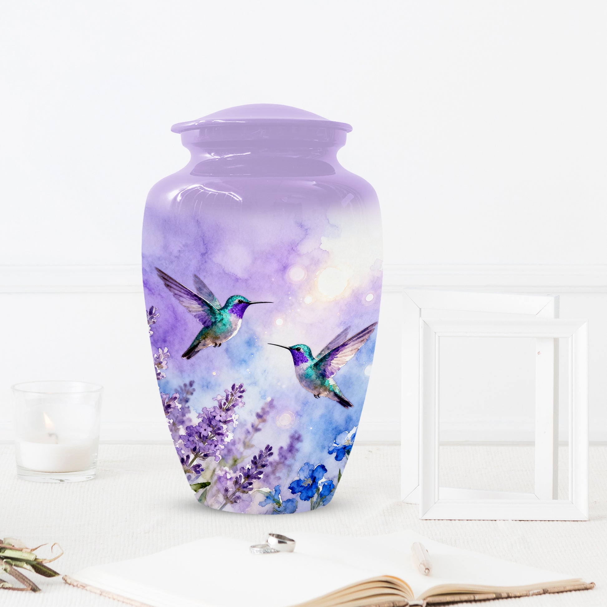 Hummingbird Lavender Adult Urn for Human Ashes | Floral Bird Cremation Urn for Women & Mom