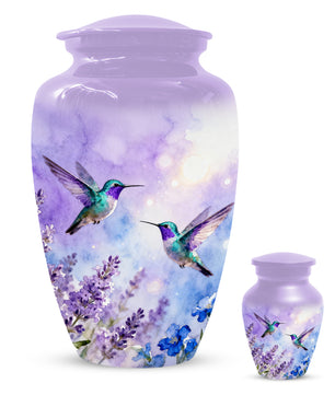 Hummingbird Lavender Adult Urn for Human Ashes | Floral Bird Cremation Urn for Women & Mom