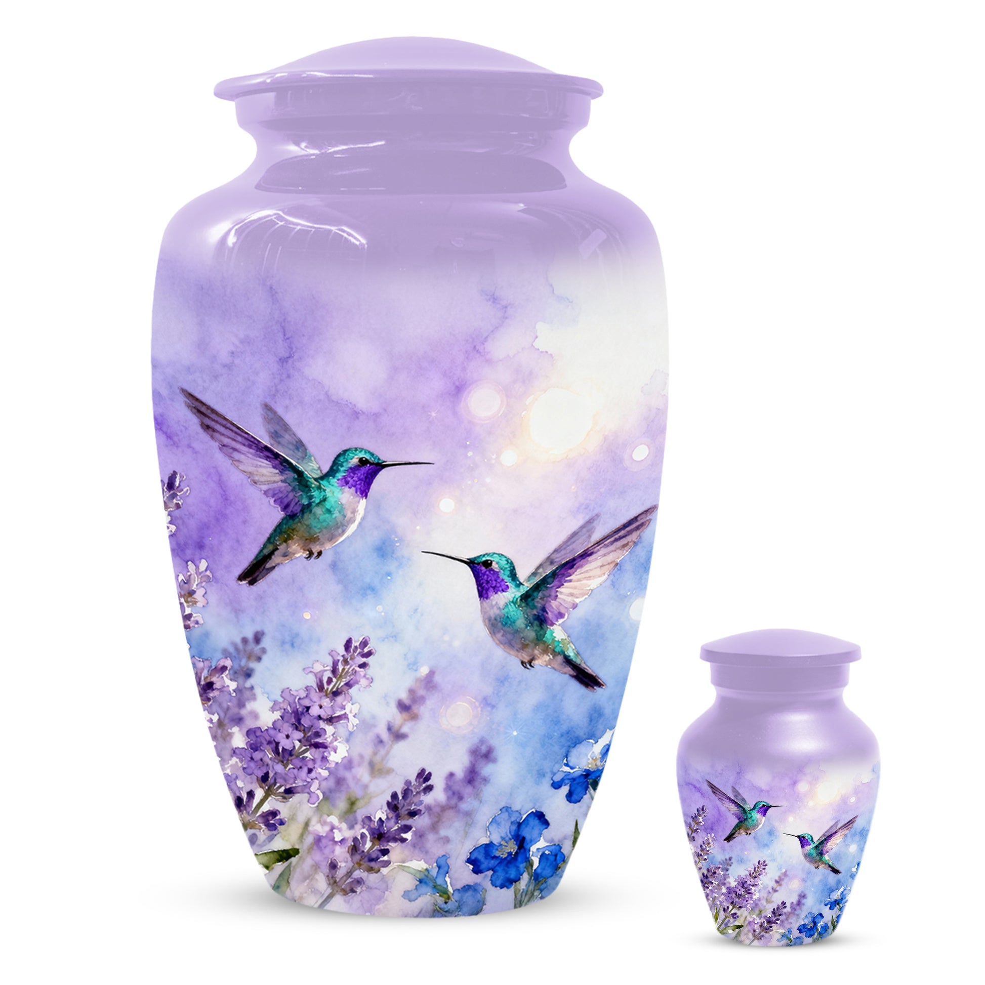 Hummingbird Lavender Adult Urn for Human Ashes | Floral Bird Cremation Urn for Women & Mom