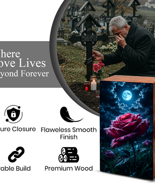Red Rose Urn For Human Ashes - Personalized Flower Funeral Urns For Male & Female