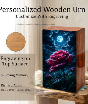 Red Rose Urn For Human Ashes - Personalized Flower Funeral Urns For Male & Female