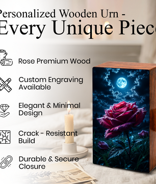 Red Rose Urn For Human Ashes - Personalized Flower Funeral Urns For Male & Female
