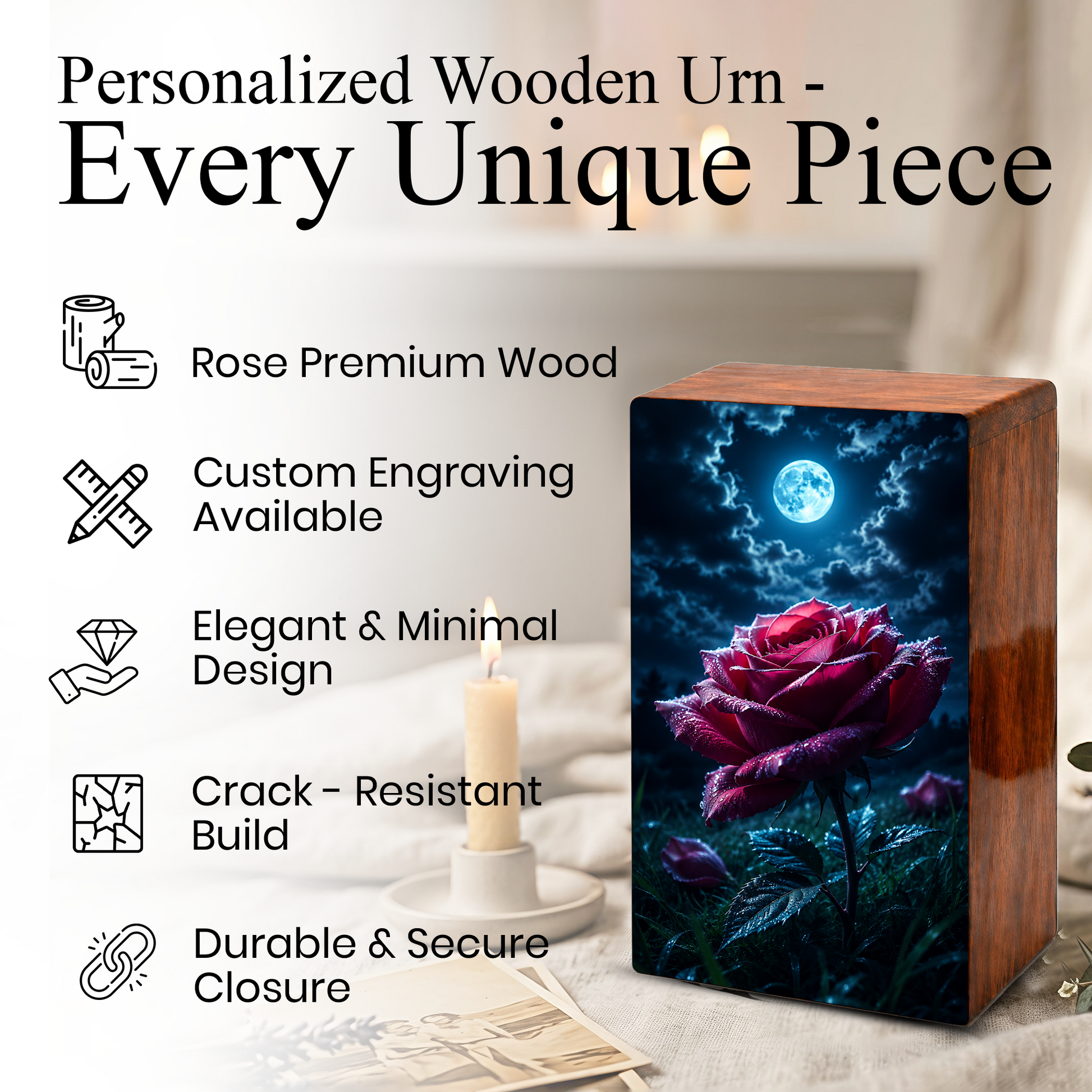 Red Rose Urn For Human Ashes - Personalized Flower Funeral Urns For Male & Female