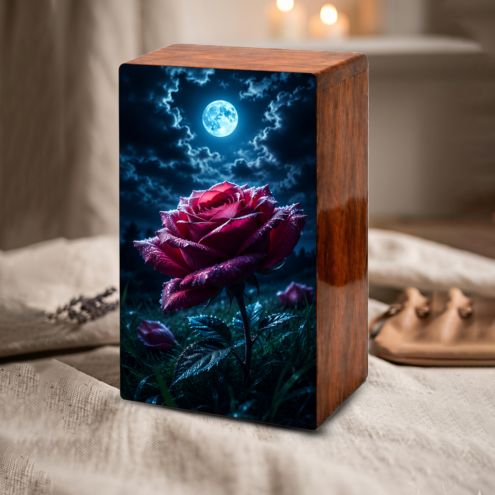 Red Rose Urn For Human Ashes - Personalized Flower Funeral Urns For Male & Female