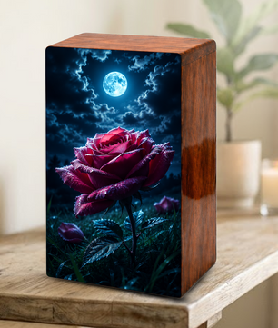 Red Rose Urn For Human Ashes - Personalized Flower Funeral Urns For Male & Female