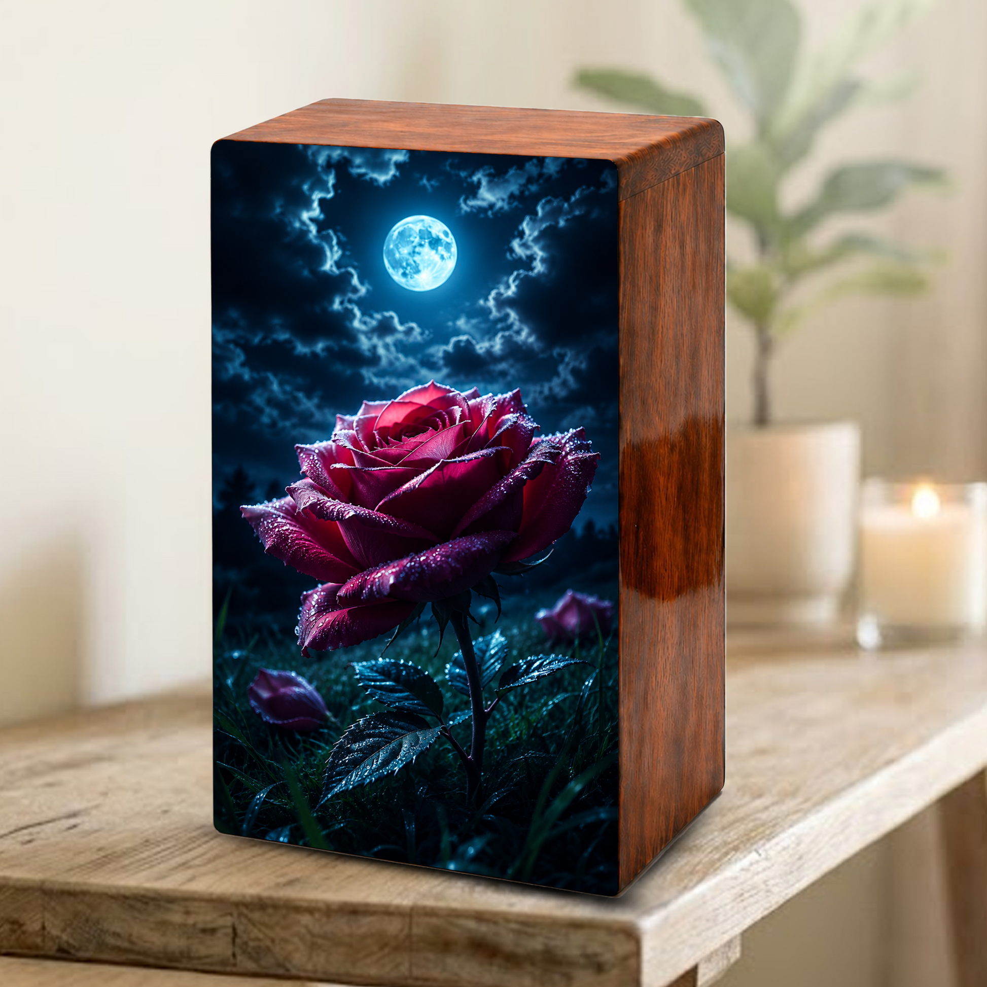 Red Rose Urn For Human Ashes - Personalized Flower Funeral Urns For Male & Female
