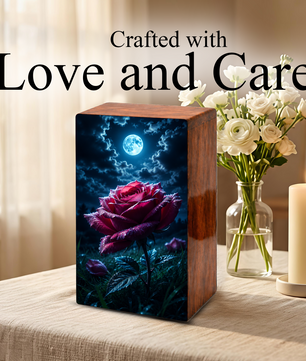 Red Rose Urn For Human Ashes - Personalized Flower Funeral Urns For Male & Female