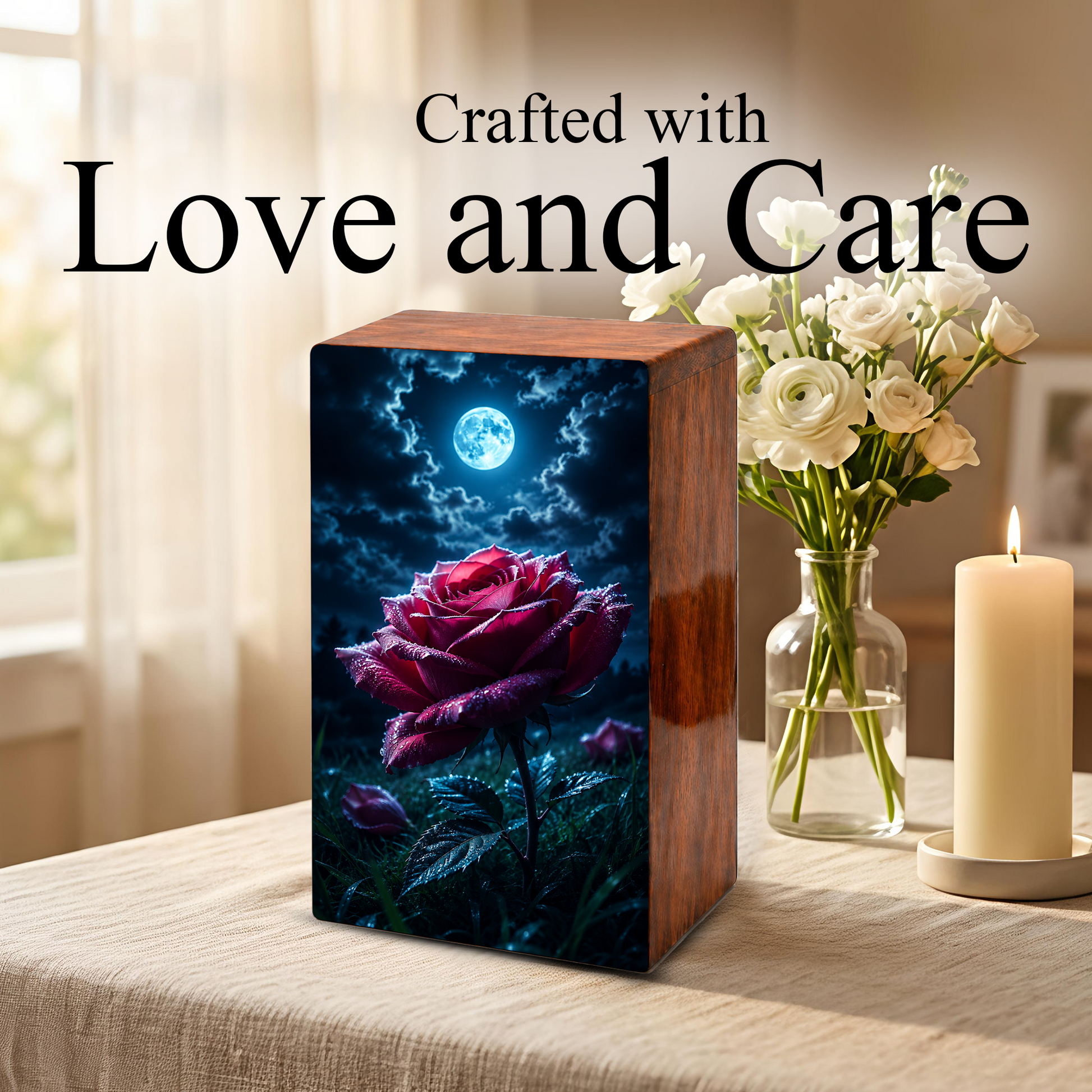 Red Rose Urn For Human Ashes - Personalized Flower Funeral Urns For Male & Female