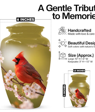 Cardinal Bird Cremation Urn for Human Ashes | Red Cardinal Memorial Adult Urn