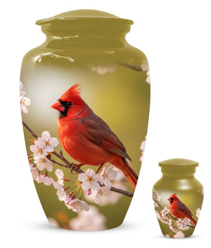 Cardinal Bird Cremation Urn for Human Ashes | Red Cardinal Memorial Adult Urn