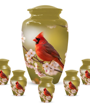 Cardinal Bird Cremation Urn for Human Ashes | Red Cardinal Memorial Adult Urn