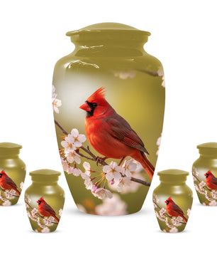 Cardinal Bird Cremation Urn for Human Ashes | Red Cardinal Memorial Adult Urn