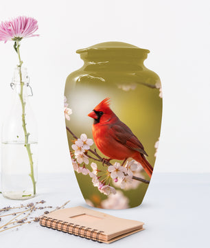 Cardinal Bird Cremation Urn for Human Ashes | Red Cardinal Memorial Adult Urn