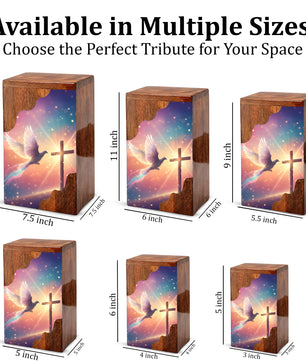 Dove Cross Wooden Cremation Urn – Christian Memorial Wooden Urn for Human Ashes