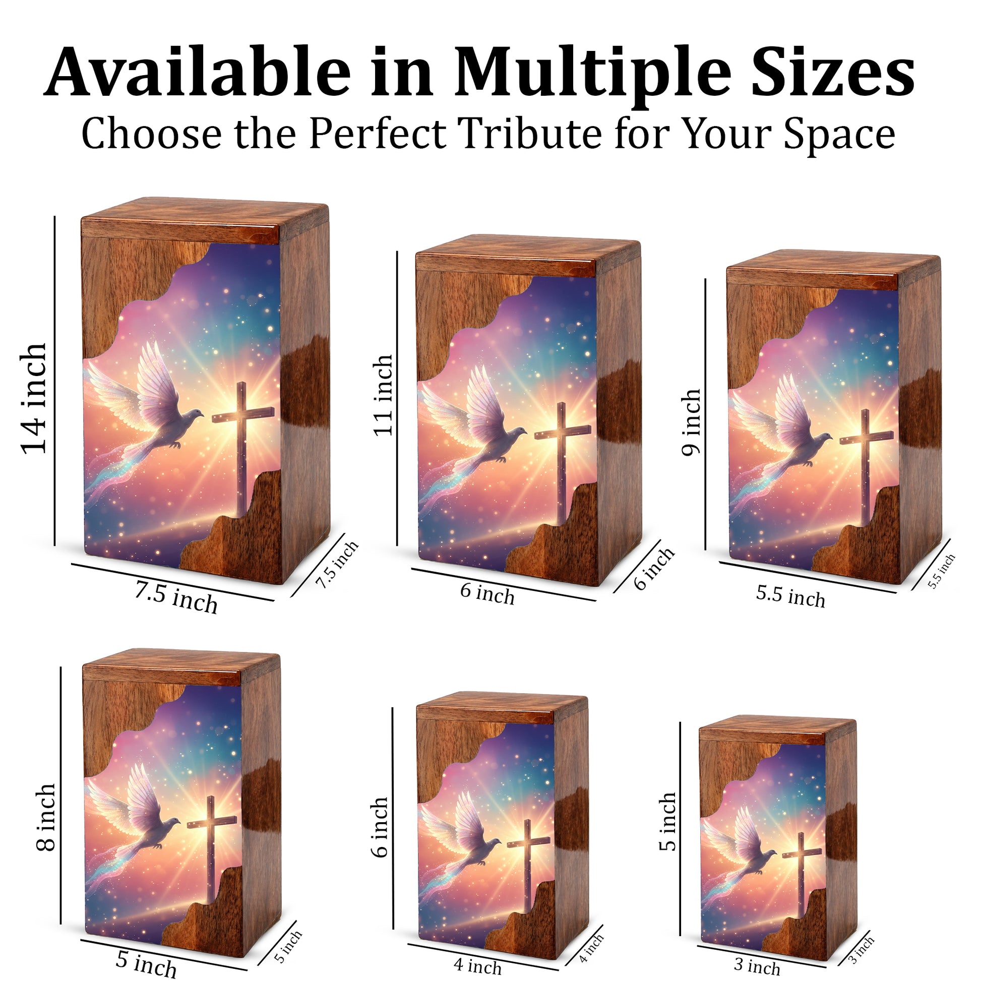 Dove Cross Wooden Cremation Urn – Christian Memorial Wooden Urn for Human Ashes