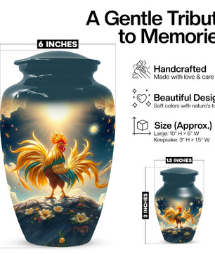 Rooster Memorial Urn for Ashes - Personalized Cremation Keepsake for Dad | Chicken Funeral Urns for Father