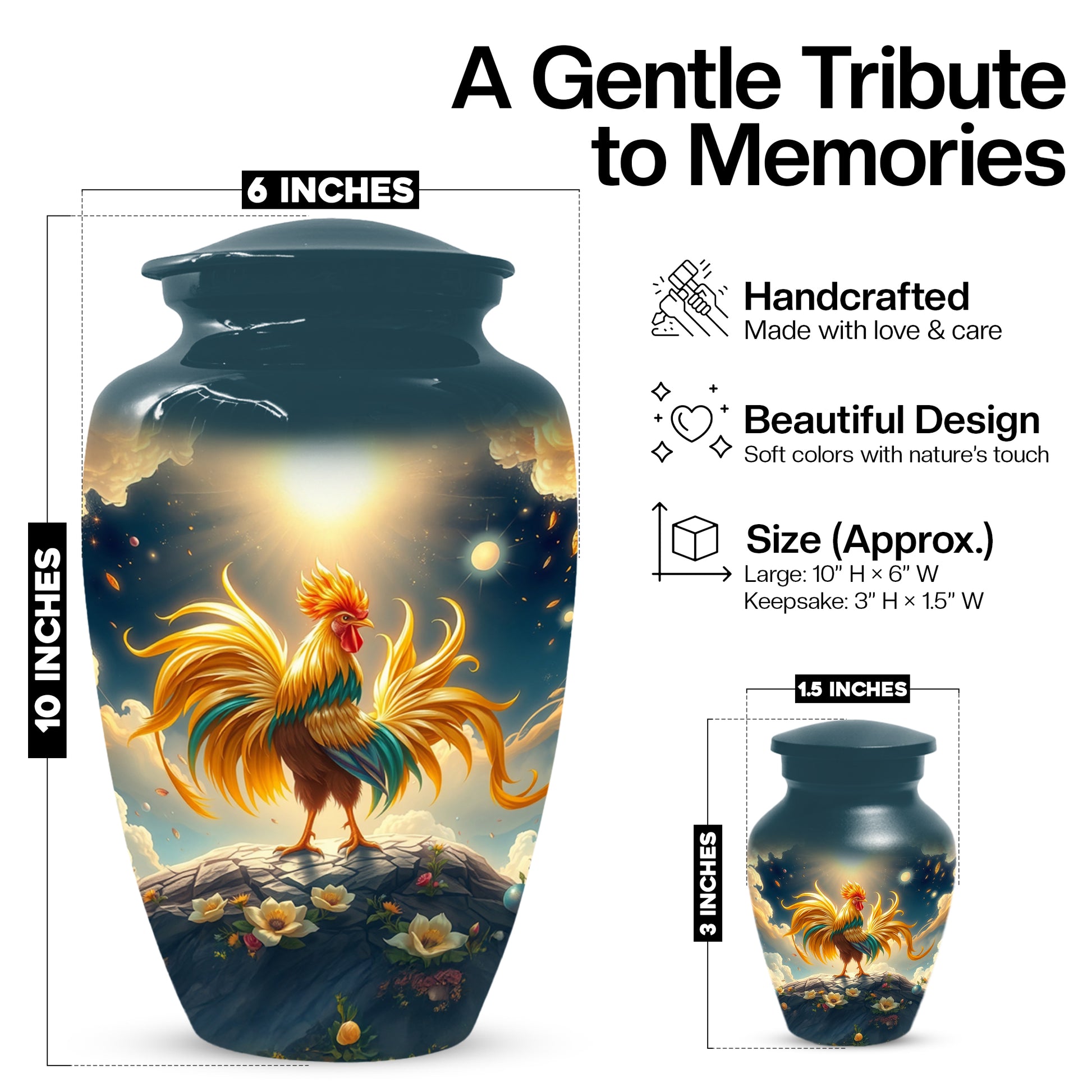 Rooster Memorial Urn for Ashes - Personalized Cremation Keepsake for Dad | Chicken Funeral Urns for Father