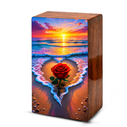 Rose Beach Urn For Human Ashes - Flower Ocean Sunset Urns For Male and Female