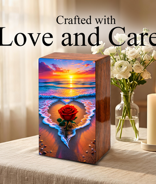 Rose Beach Urn For Human Ashes - Flower Ocean Sunset Urns For Male and Female