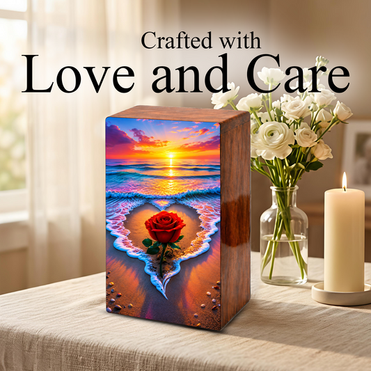 Rose Beach Urn For Human Ashes - Flower Ocean Sunset Urns For Male and Female