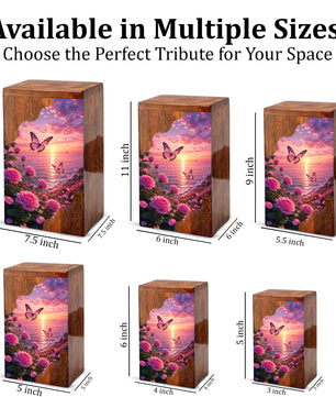 Rose Garden Wooden Cremation Urn – Butterfly Memorial Urn for Human Ashes