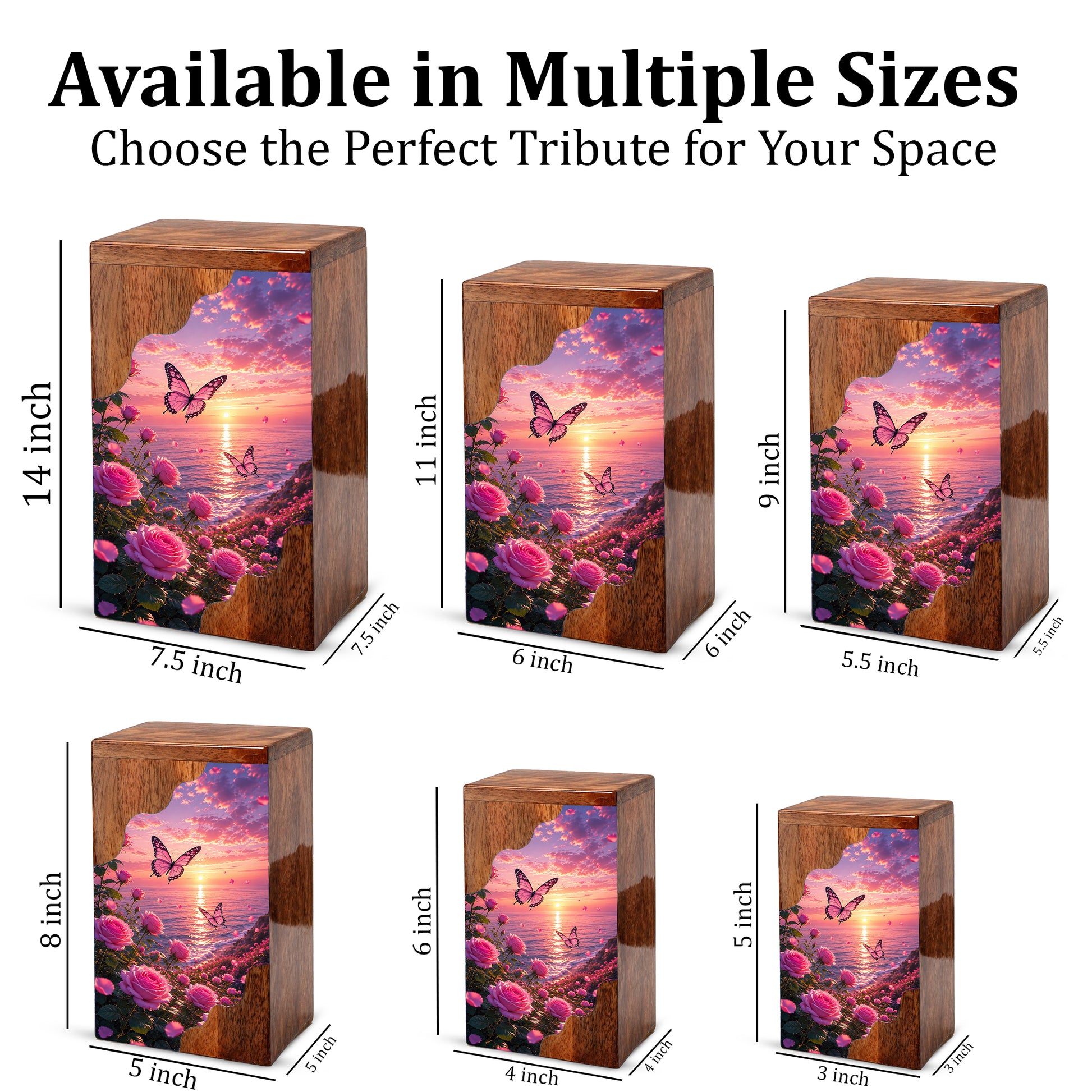 Rose Garden Wooden Cremation Urn – Butterfly Memorial Urn for Human Ashes
