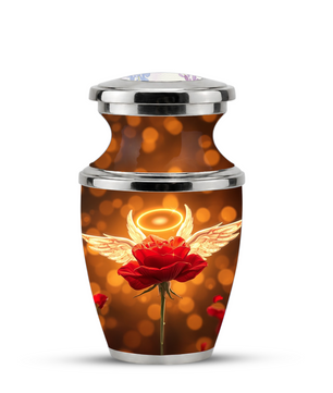 Red Rose Angel Cremation Urn for Ashes, Funeral Flower Memorial Urn for Adults