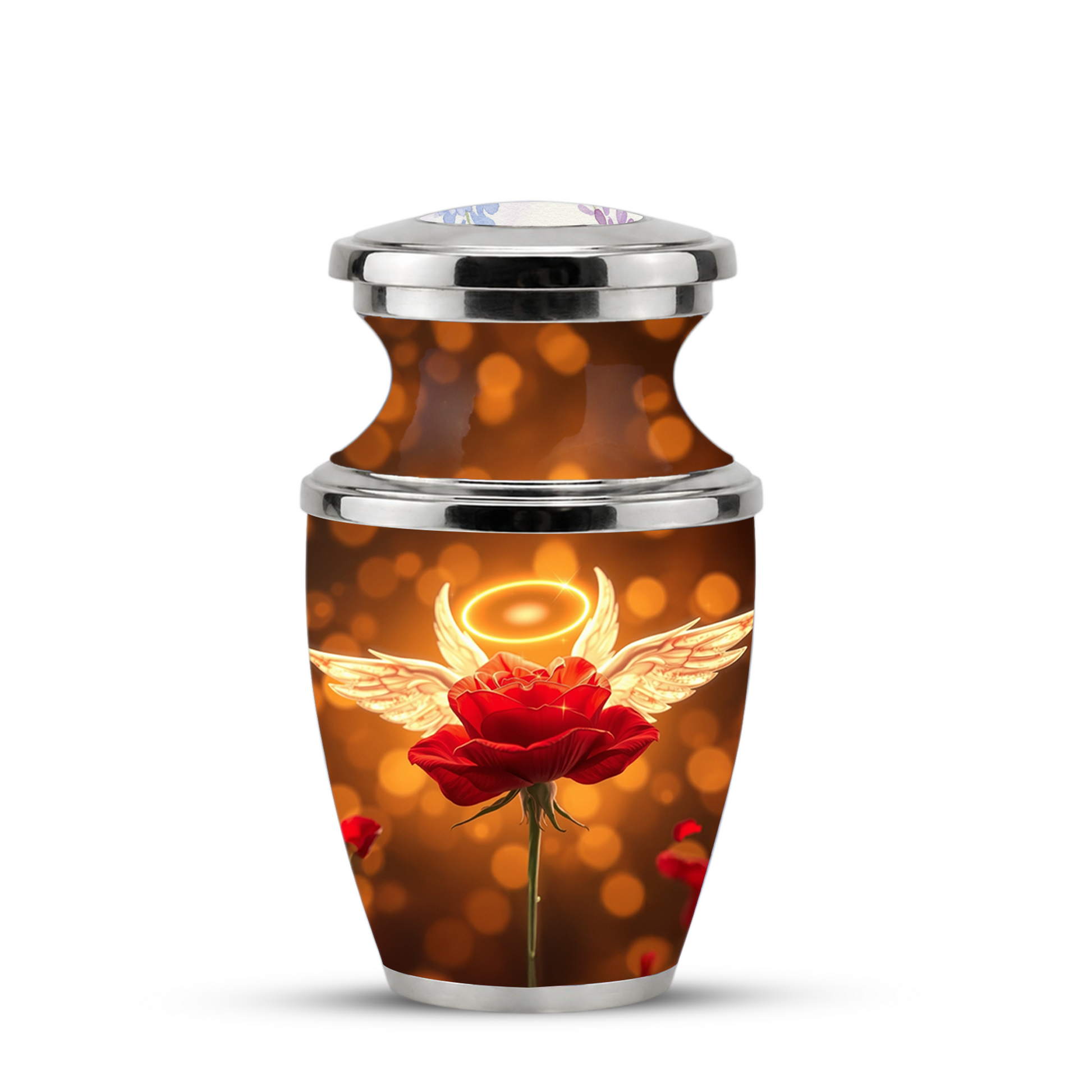 Red Rose Angel Cremation Urn for Ashes, Funeral Flower Memorial Urn for Adults