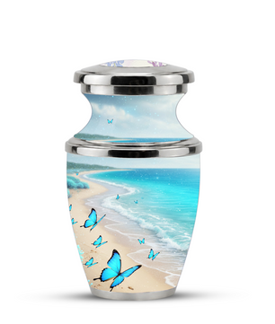 Blue Butterfly Beach Cremation Urn for Ashes - Custom Memorial Urn for Female