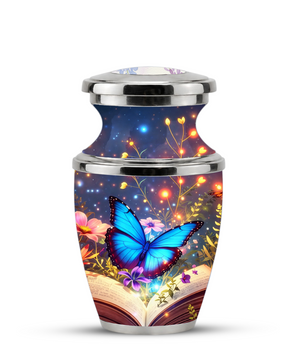 Butterfly Book Cremation Urn for Female - Blue Butterfly Floral Book Urn for Human Ashes