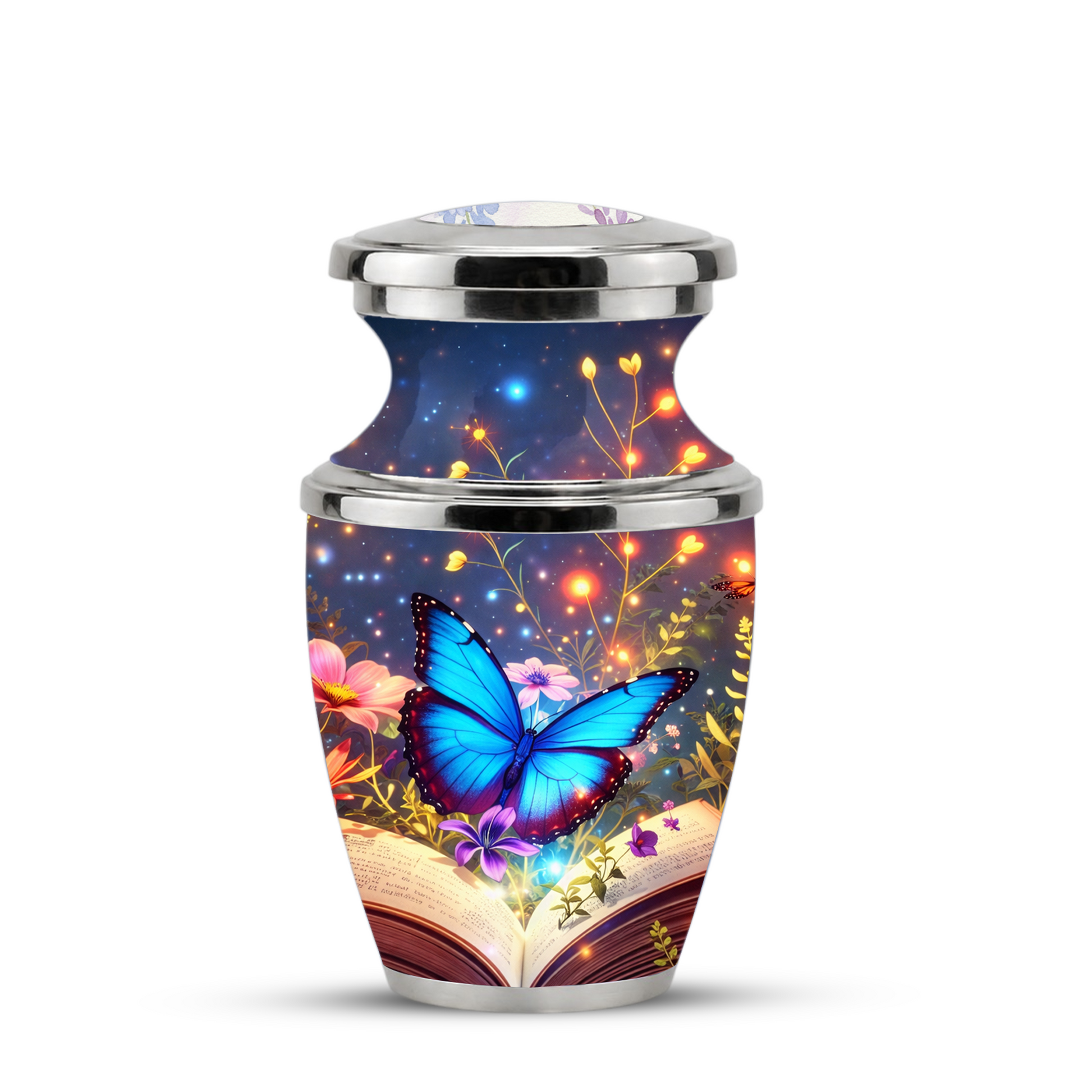 Butterfly Book Cremation Urn for Female - Blue Butterfly Floral Book Urn for Human Ashes
