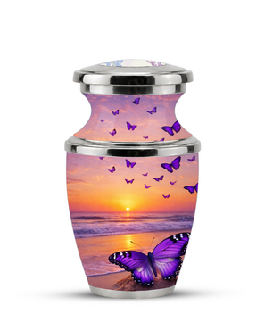 Purple Butterfly Beach Cremation Urn for Mom, Purple Beach Butterfly Memorial Urn for Women