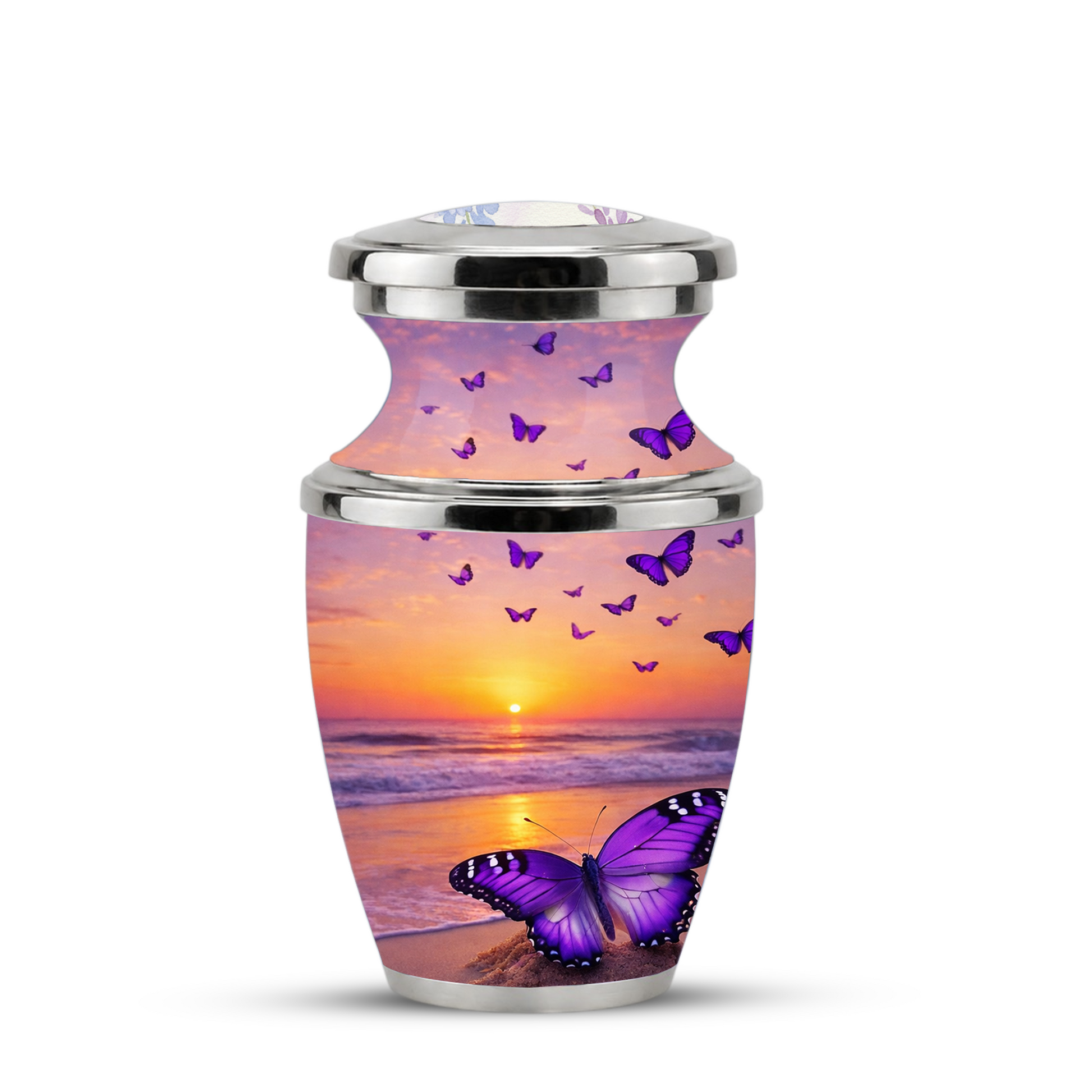 Purple Butterfly Beach Cremation Urn for Mom, Purple Beach Butterfly Memorial Urn for Women