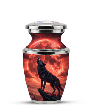 Howling Wolf Cremation Urn for Men, Red Moon Custom Memorial Urn for Father